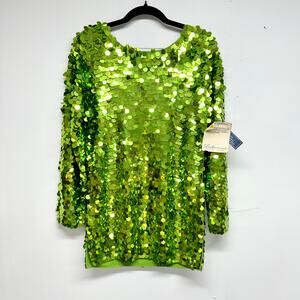 Vintage 80's Adrienne Vittadini Green Long Sleeve Sequin Top Size Small NWT